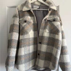 SAYLOR Plaid Jacket in Gray and Cream